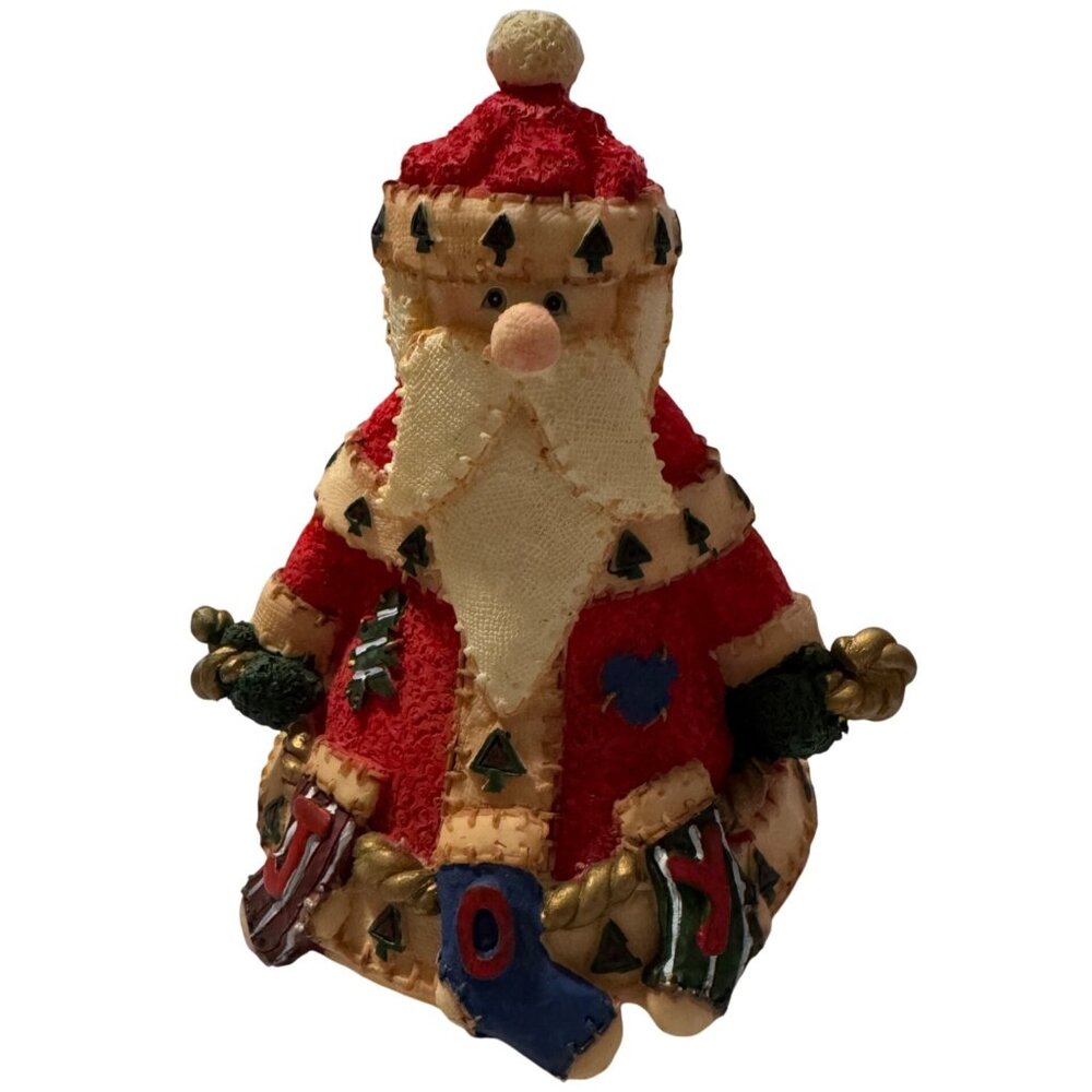 VTG Santa Claus JOY Banner Figurine Rotating Music Box Plays Deck The Halls 1999